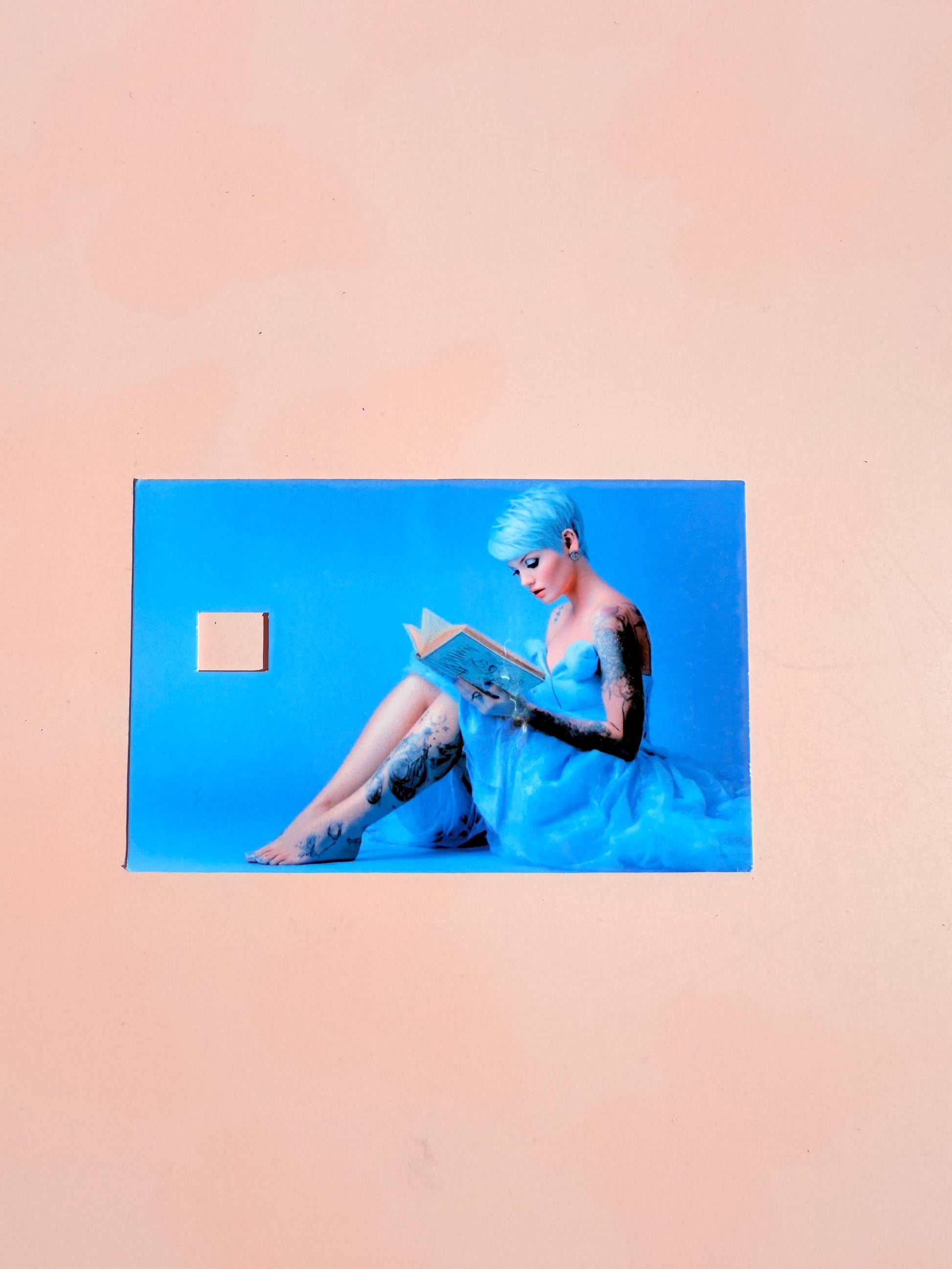 Blue Aesthetic Debit Card Skin - Serene Reader Design - Blue Hair & Tattoo Card Decal - Book Lover| Art Fan Gift - Unique Vinyl Sticker|gift - The Sticker Era