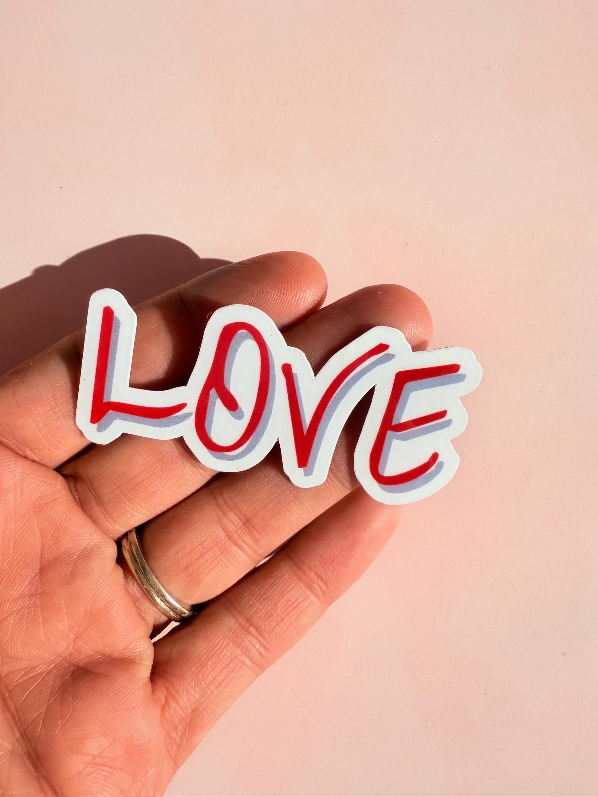 LOVE Script Vinyl Sticker - 2.61" Hand-Drawn Red & White Love Decal - Positive Aesthetic Laptop Water Bottle Sticker - Romantic Gift - The Sticker Era