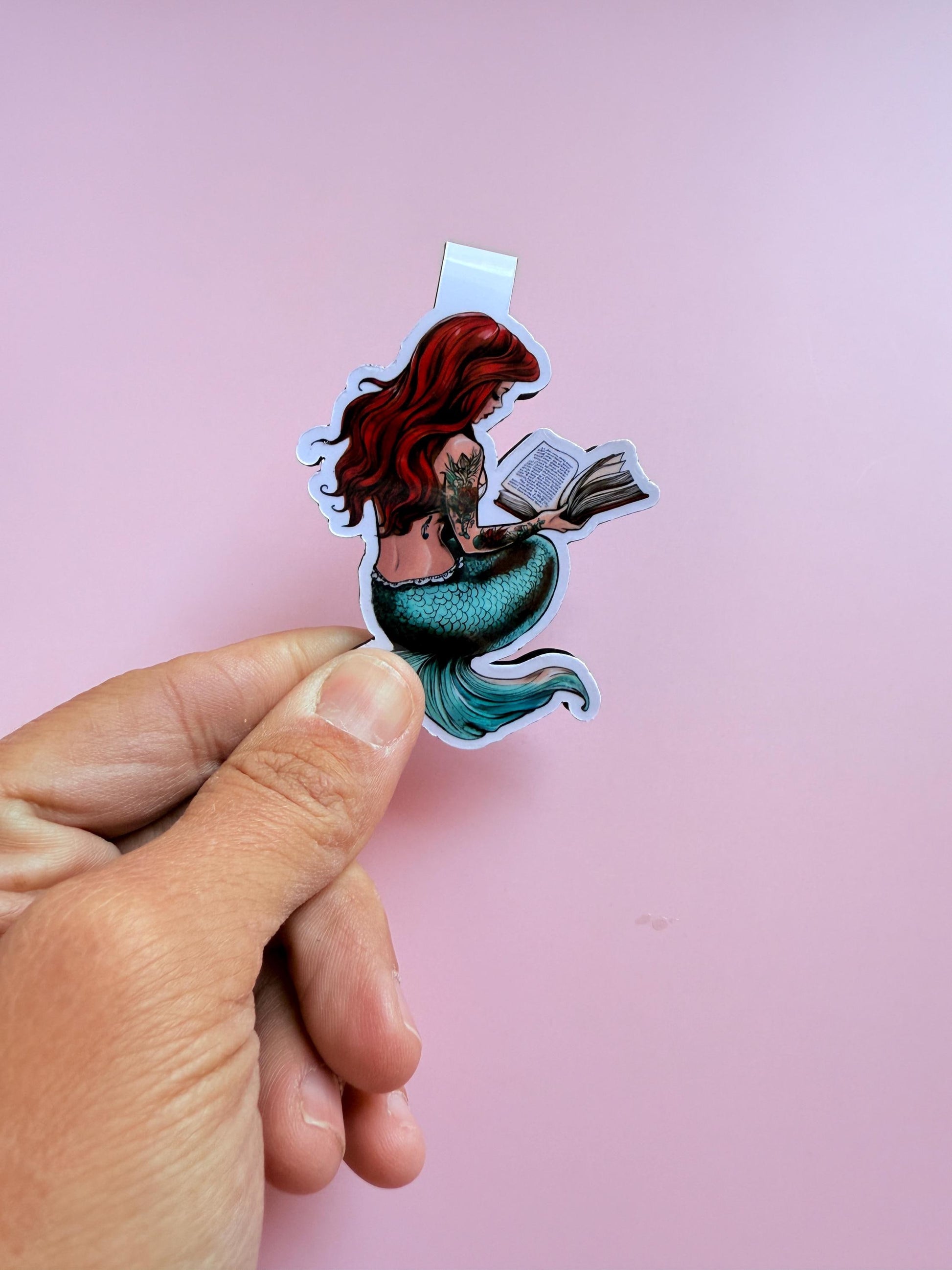 Bookworm Mermaid Magnetic Bookmark | Red Hair Fantasy Reader Gift | Unique Literary Accessory | Whimsical Handmade Page Marker - The Sticker Era