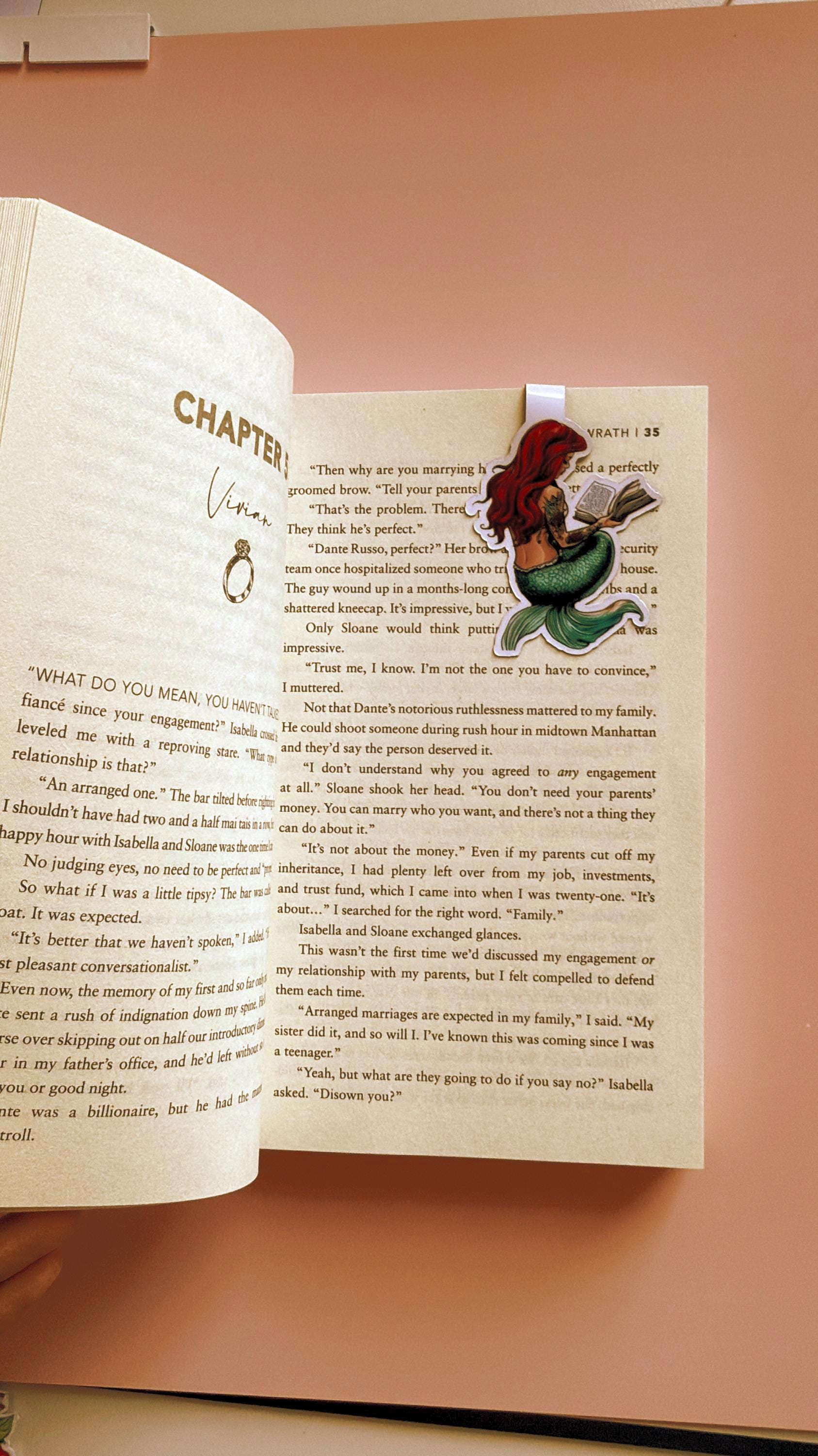 Bookworm Mermaid Magnetic Bookmark | Red Hair Fantasy Reader Gift | Unique Literary Accessory | Whimsical Handmade Page Marker - The Sticker Era