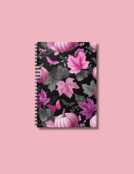 Pink Halloween Notebook | Whimsigoth Spiral Journal | Pastel Goth Pumpkin & Bat Stationery | Dark Academia Fall Planner Gift - The Sticker Era