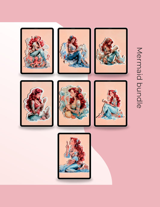 Tattooed Mermaid Sticker Pack | Reading Siren Vinyl Decals | Fantasy Book Lover Sticker Bundle | Waterproof Laptop Water Bottle Decals - The Sticker Era