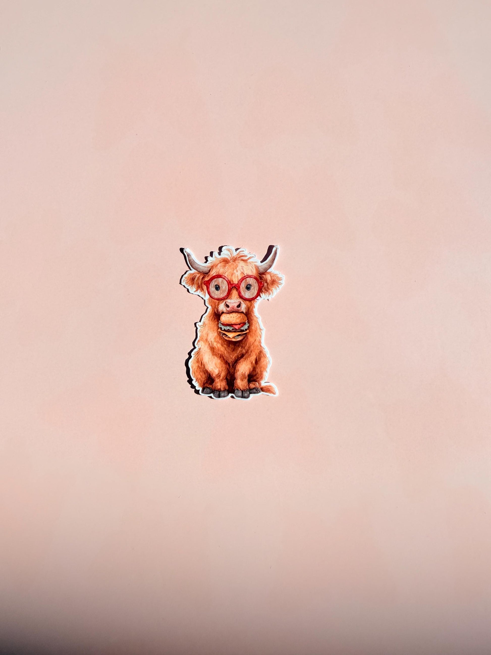 Cute Highland Cow Sticker | Funny Cow with Glasses Decal | Hamburger Lover Vinyl Sticker | Bookish Farm Animal Laptop Water Bottle Decal - The Sticker Era