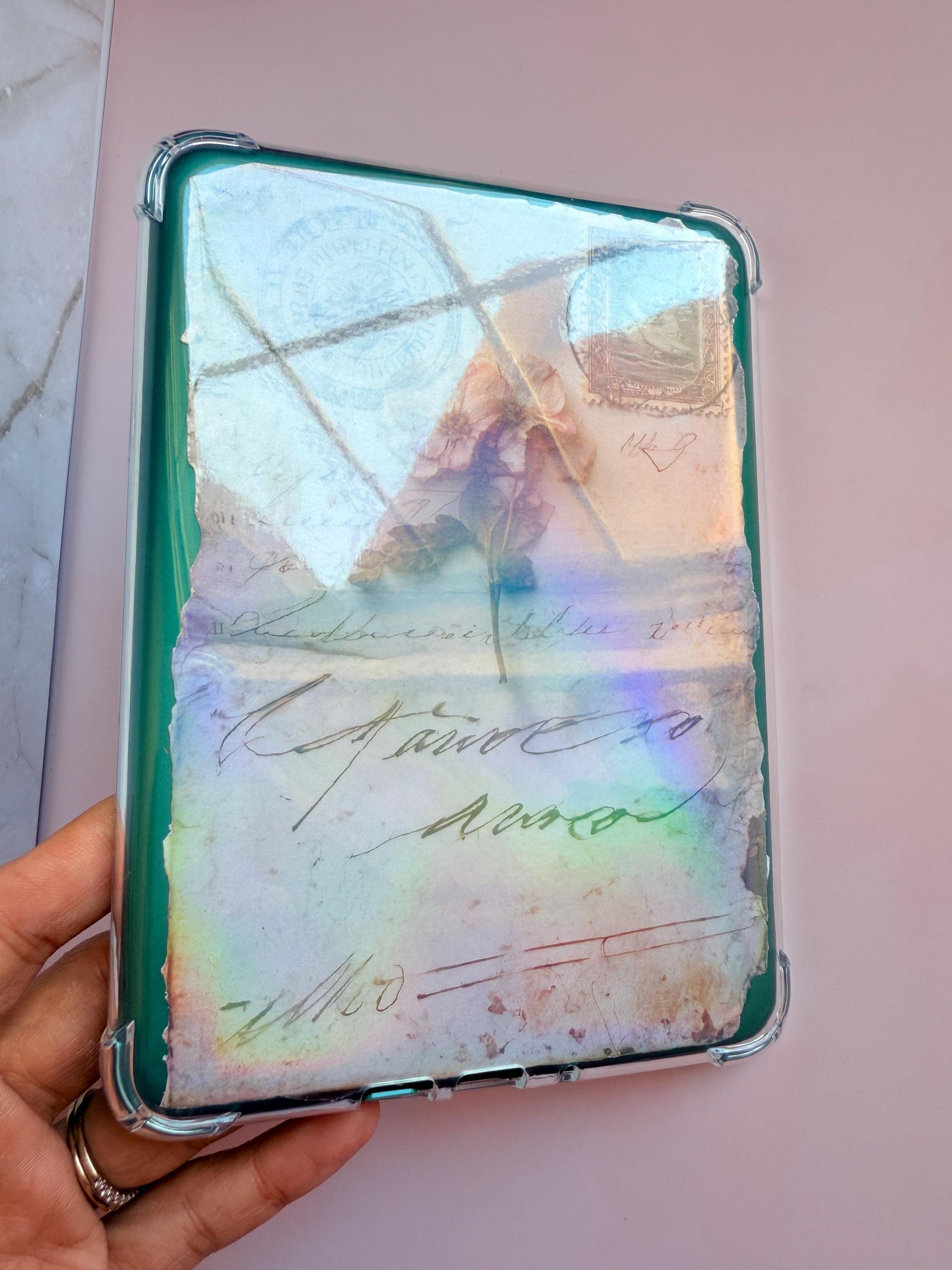 Vintage Letter Kindle Insert Skin - Aesthetic E-Reader Decal - Old Paper & Flower Design - Matte or Shimmer Finish - Unique Book Lover Gift - The Sticker Era