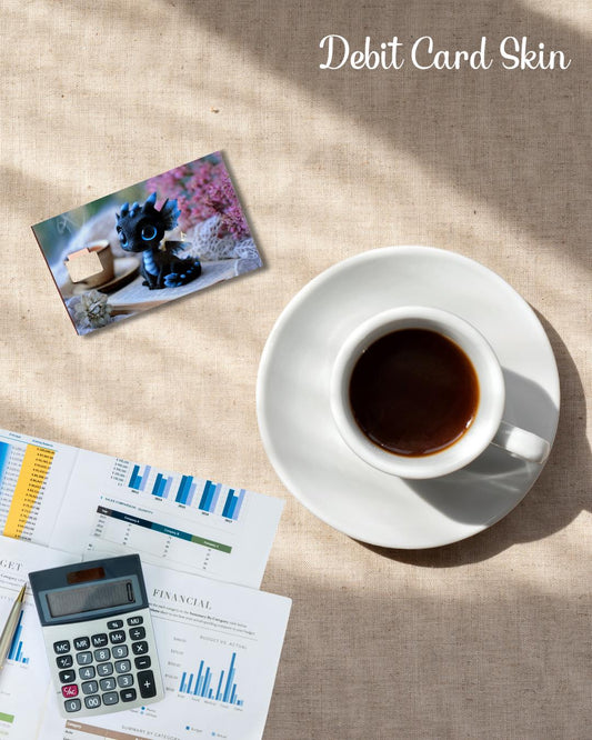 Cute Dragon Debit Card Skin - Little Blue & Black Dragon - Fantasy Book Lover Card Decal - Kawaii Vinyl Sticker - Reader Gift - The Sticker Era