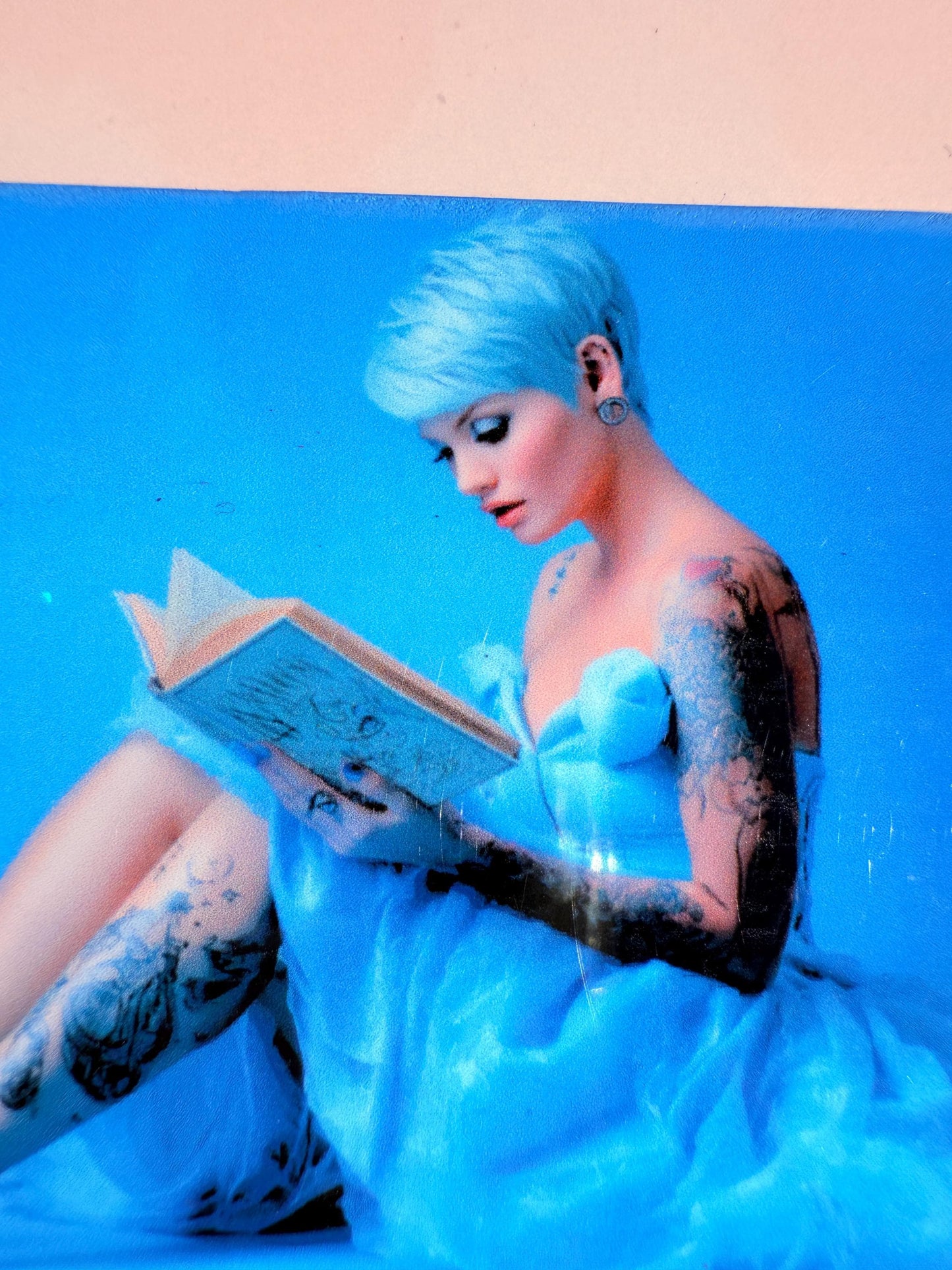Blue Aesthetic Debit Card Skin - Serene Reader Design - Blue Hair & Tattoo Card Decal - Book Lover| Art Fan Gift - Unique Vinyl Sticker|gift - The Sticker Era