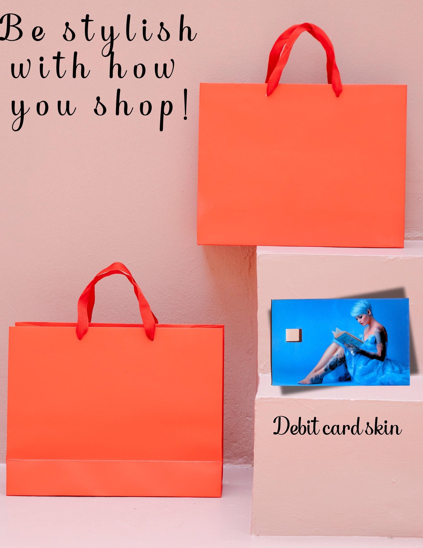 Blue Aesthetic Debit Card Skin - Serene Reader Design - Blue Hair & Tattoo Card Decal - Book Lover| Art Fan Gift - Unique Vinyl Sticker|gift - The Sticker Era