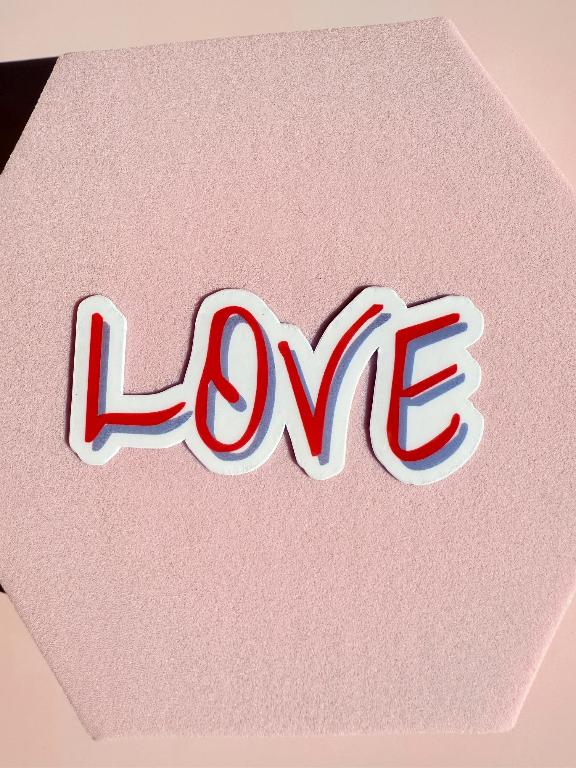 LOVE Script Vinyl Sticker - 2.61" Hand-Drawn Red & White Love Decal - Positive Aesthetic Laptop Water Bottle Sticker - Romantic Gift - The Sticker Era