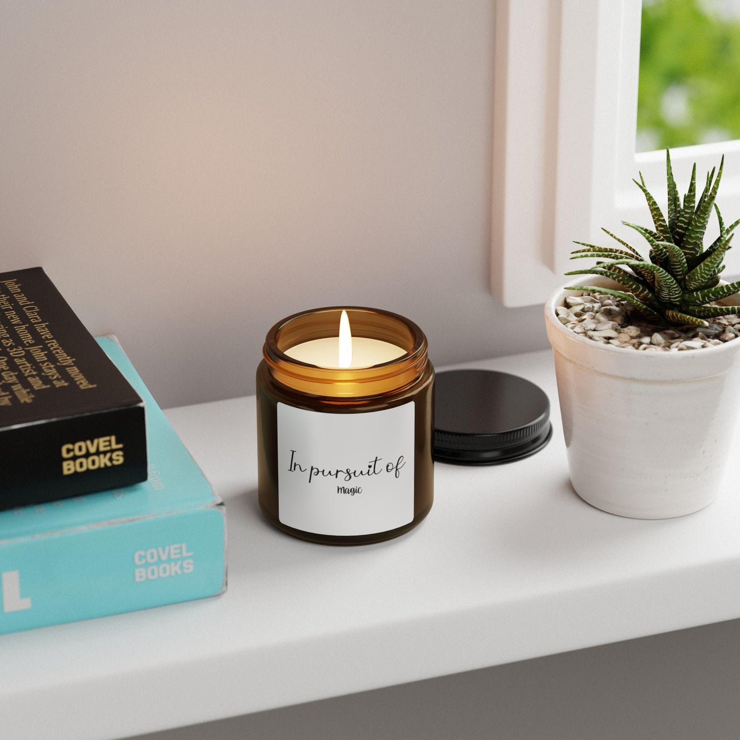 In Pursuit Of Magic Candle | Scented Soy Candle | Amber Jar Home Decor | Cozy Relaxation Gift | Unique Eco-Friendly Spiritual Candle - The Sticker Era