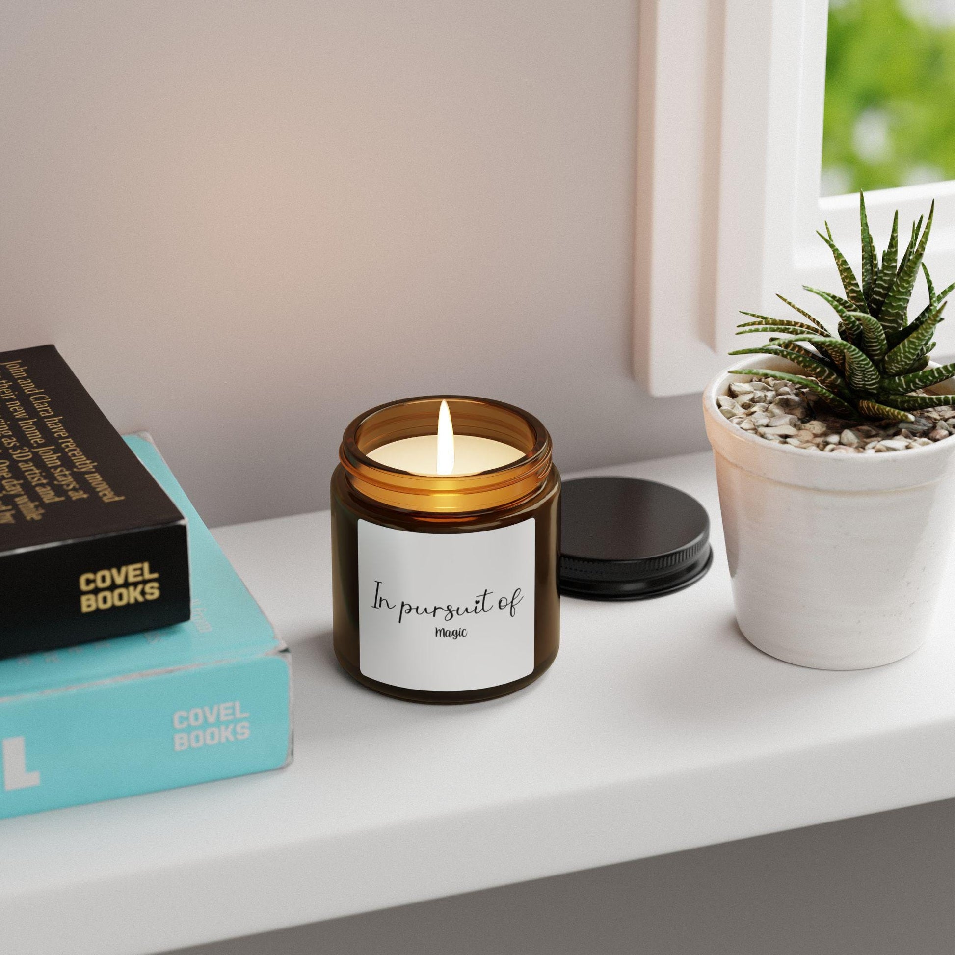 In Pursuit Of Magic Candle | Scented Soy Candle | Amber Jar Home Decor | Cozy Relaxation Gift | Unique Eco-Friendly Spiritual Candle - The Sticker Era