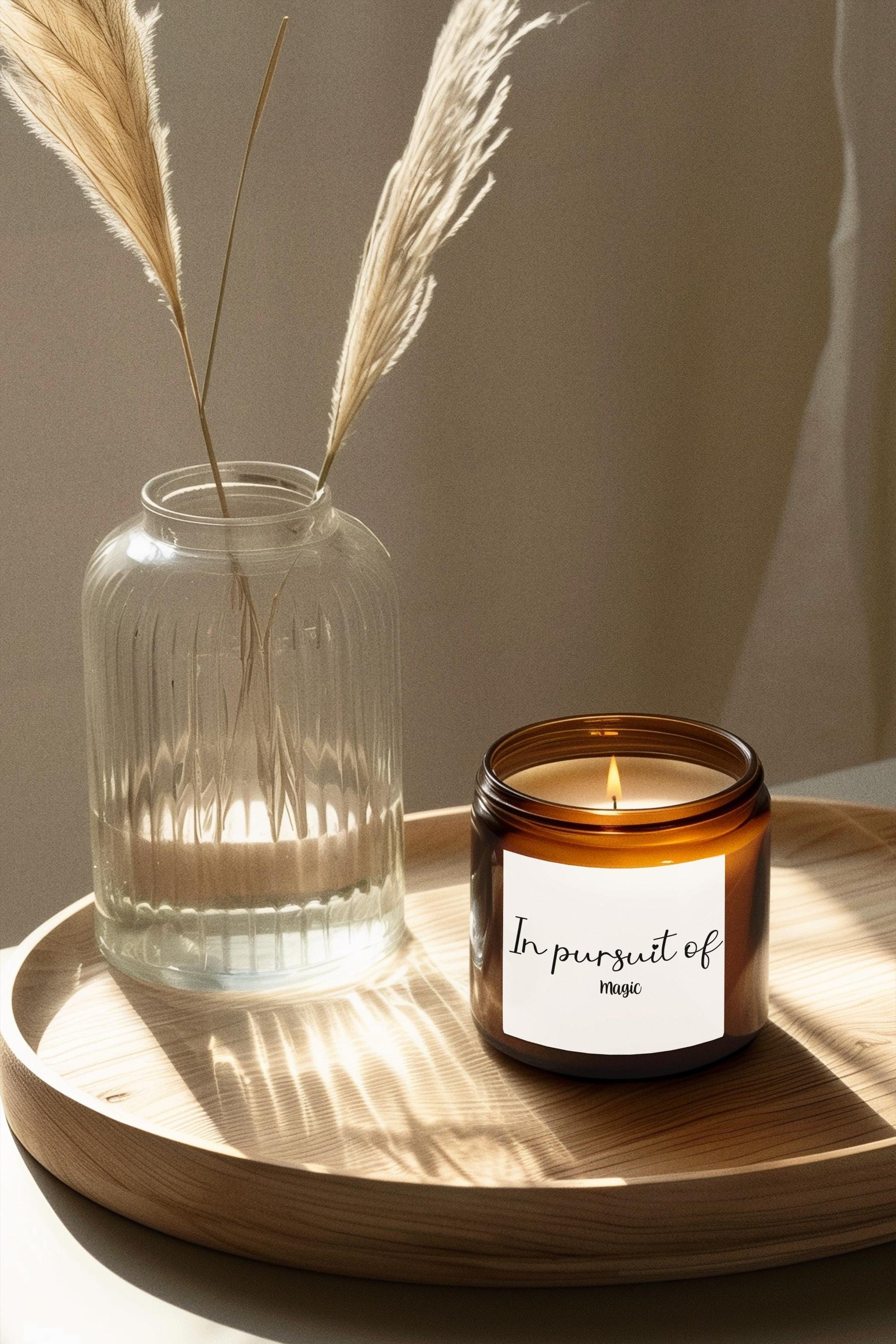 In Pursuit Of Magic Candle | Scented Soy Candle | Amber Jar Home Decor | Cozy Relaxation Gift | Unique Eco-Friendly Spiritual Candle - The Sticker Era