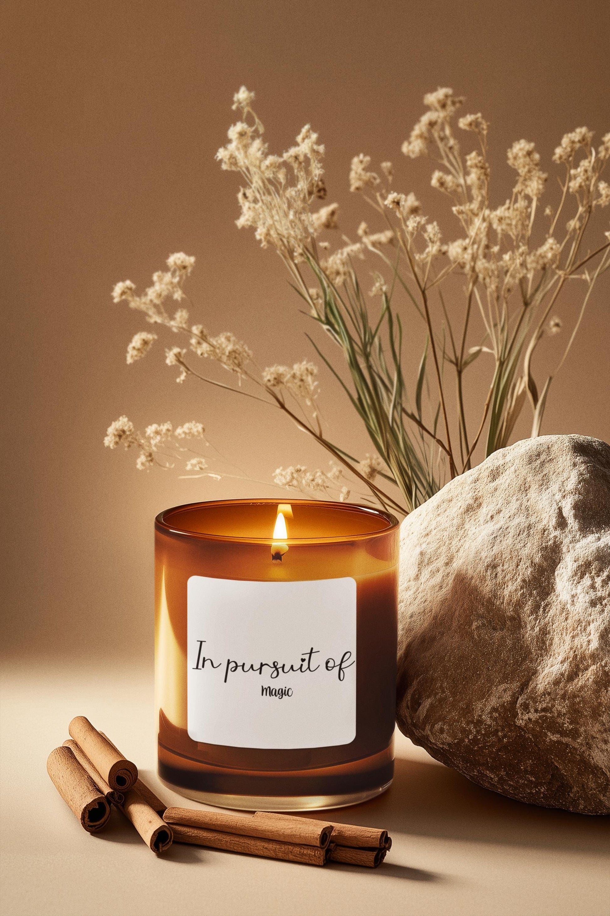 In Pursuit Of Magic Candle | Scented Soy Candle | Amber Jar Home Decor | Cozy Relaxation Gift | Unique Eco-Friendly Spiritual Candle - The Sticker Era