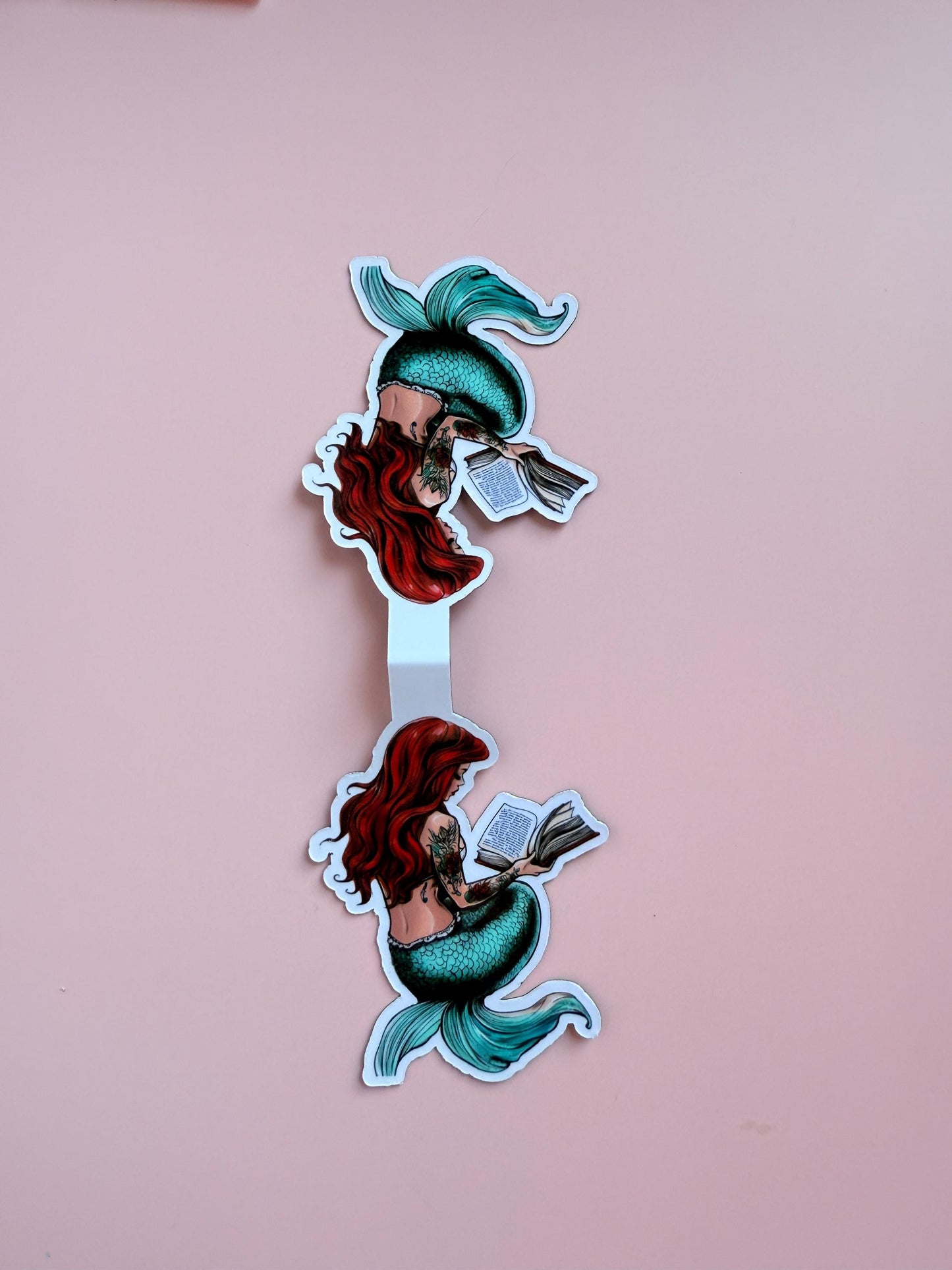 Bookworm Mermaid Magnetic Bookmark | Red Hair Fantasy Reader Gift | Unique Literary Accessory | Whimsical Handmade Page Marker - The Sticker Era
