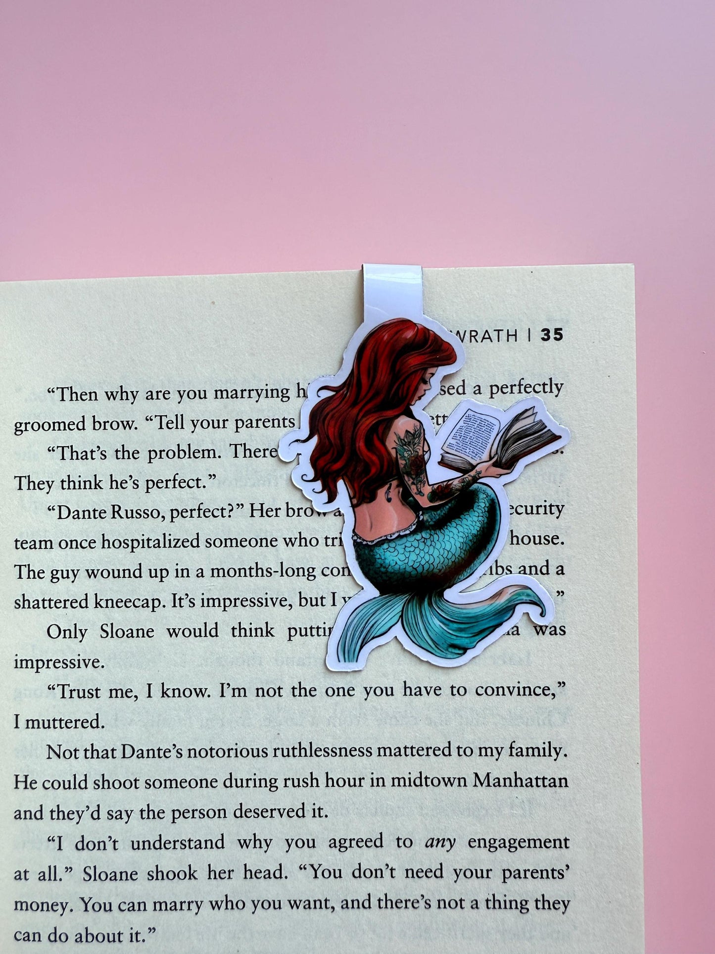 Bookworm Mermaid Magnetic Bookmark | Red Hair Fantasy Reader Gift | Unique Literary Accessory | Whimsical Handmade Page Marker - The Sticker Era