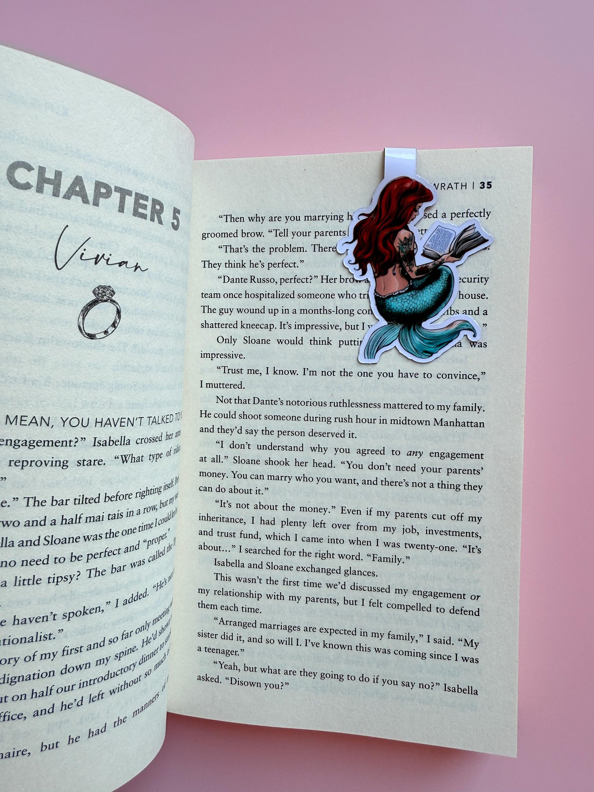 Bookworm Mermaid Magnetic Bookmark | Red Hair Fantasy Reader Gift | Unique Literary Accessory | Whimsical Handmade Page Marker - The Sticker Era