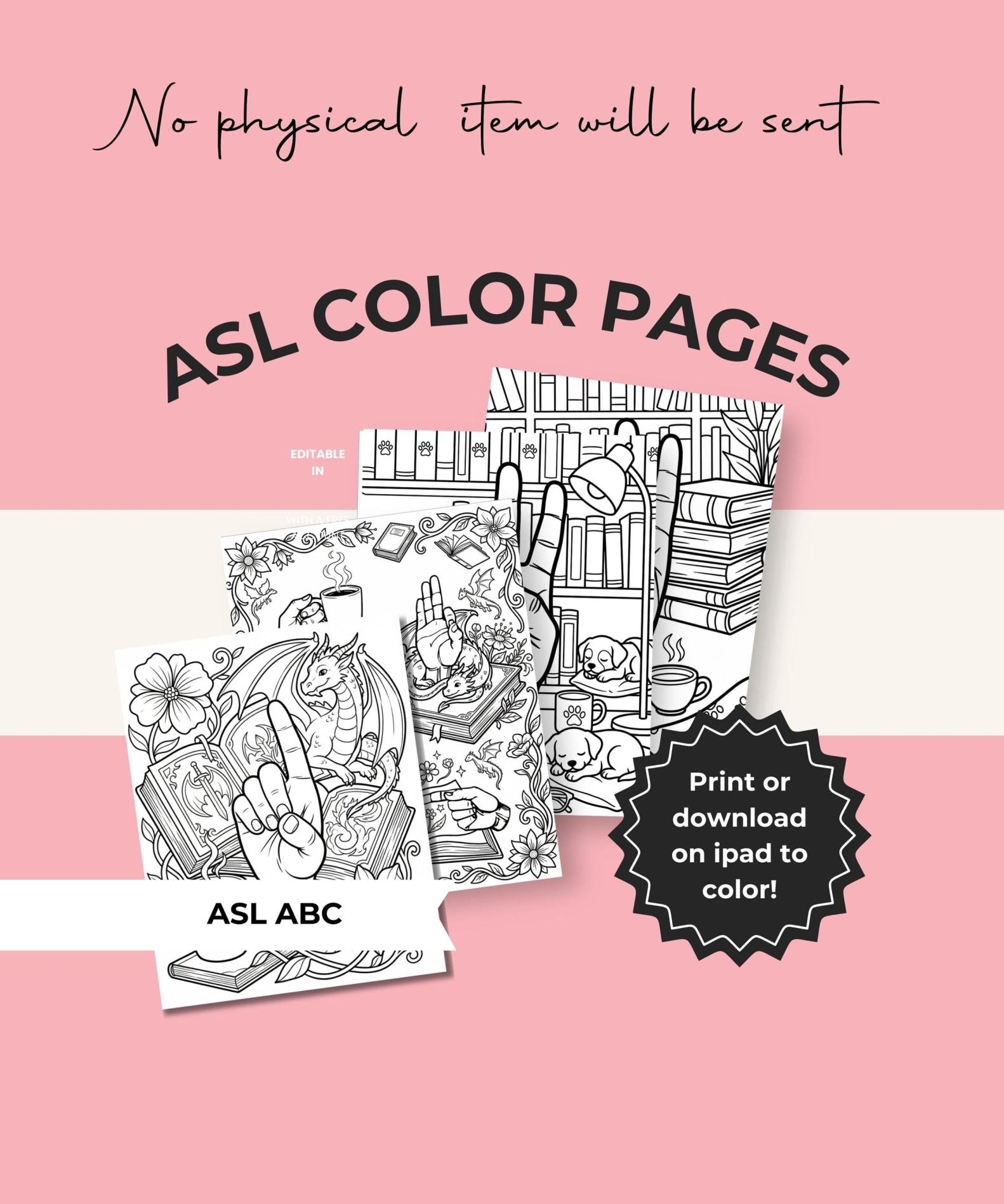 Adult Coloring Book Printable, ASL Sign Language Art, 62 Pages PDF Bundle, Instant Download by The Sticker Era