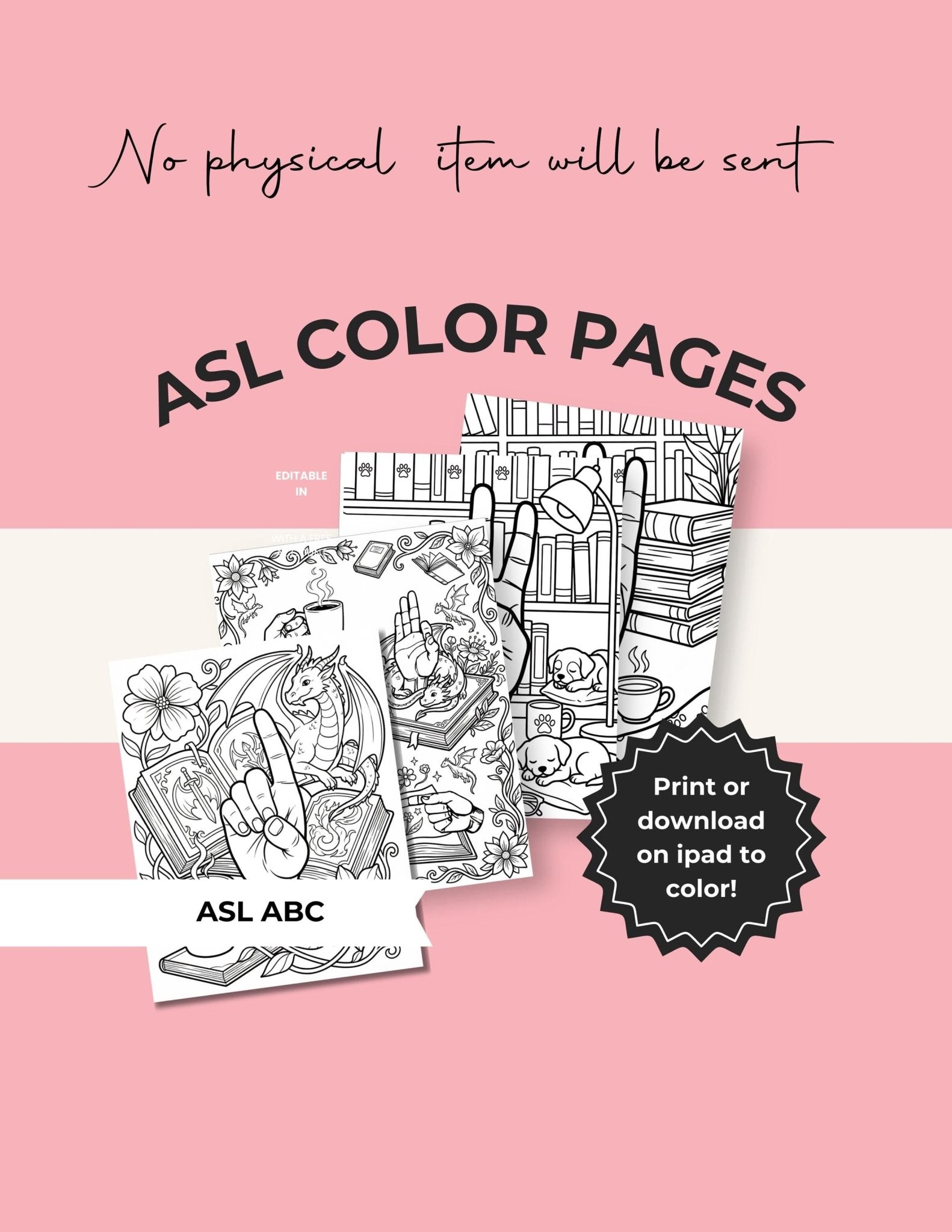 Adult Coloring Book Printable, ASL Sign Language Art, 62 Pages PDF Bundle, Instant Download by The Sticker Era
