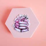 Pink Book Stack & Flowers Sticker | Romantic Bookish Vinyl Decal by The Sticker Era