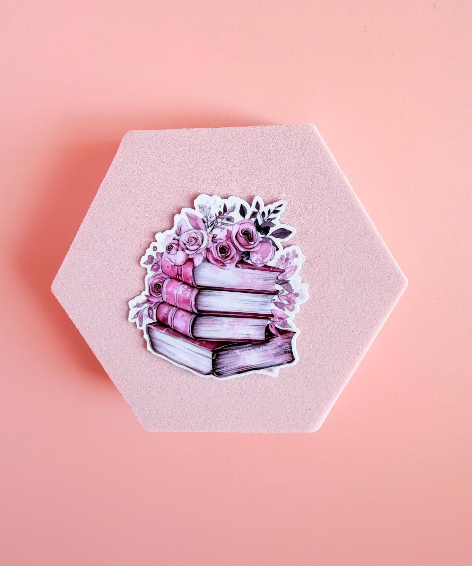 Pink Book Stack & Flowers Sticker | Romantic Bookish Vinyl Decal by The Sticker Era