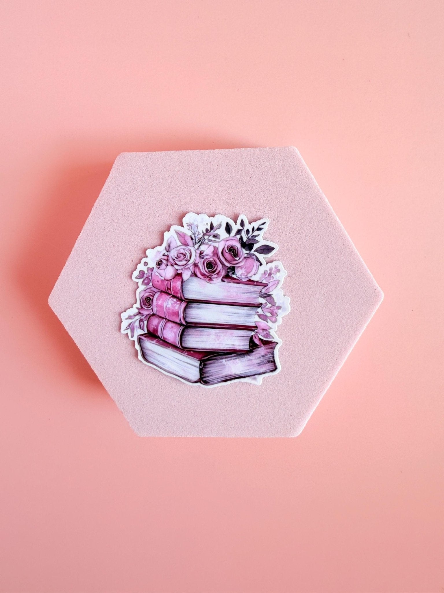 Pink Book Stack & Flowers Sticker | Romantic Bookish Vinyl Decal by The Sticker Era