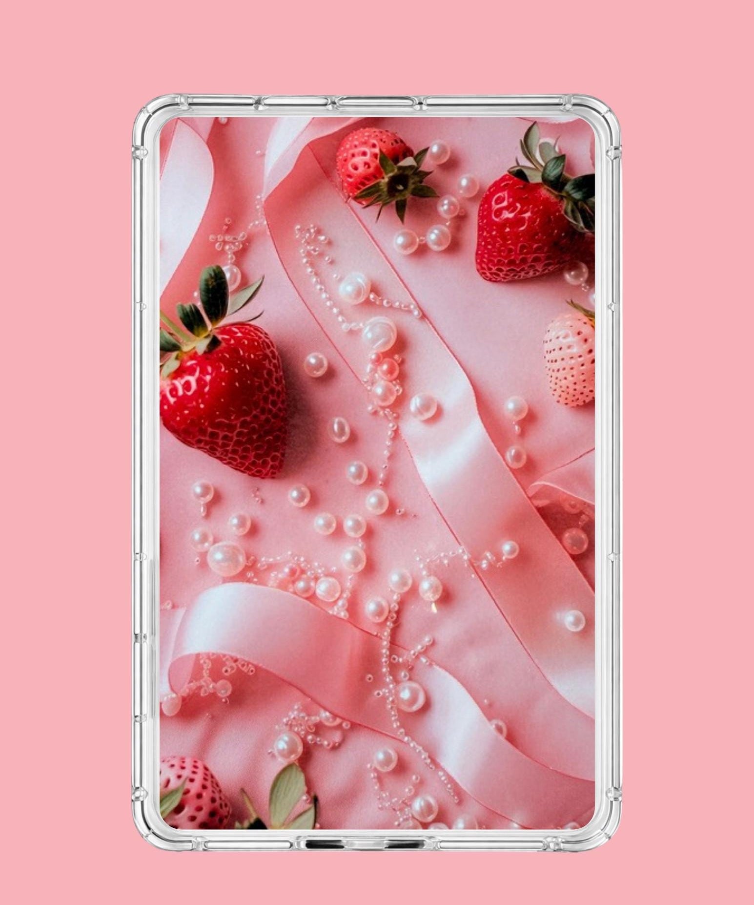 Strawberry Coquette Kindle Insert | Pink Pearl Aesthetic E-Reader Skin by The Sticker Era