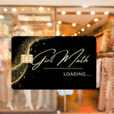 Debit card sticker that says Girl math...loading on a window in front of a clothing store. 