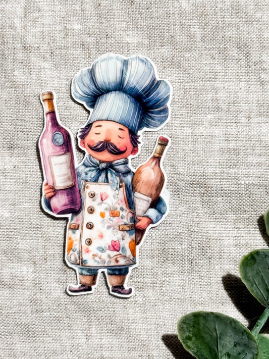 Funny Chef Sticker: Mustache Cook, Wine Lover Decal by The Sticker Era
