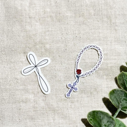 Cross & Rosary Sticker Set | Faith-Based Christian Vinyl Decals by The Sticker Era