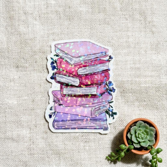 Colorful Book Stack Sticker – Vinyl Decal for Book Lovers, Journals & Planners by The Sticker Era