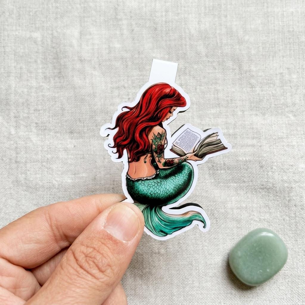 Bookworm Mermaid Magnetic Bookmark | Fantasy Reader Handmade Page Marker by The Sticker Era