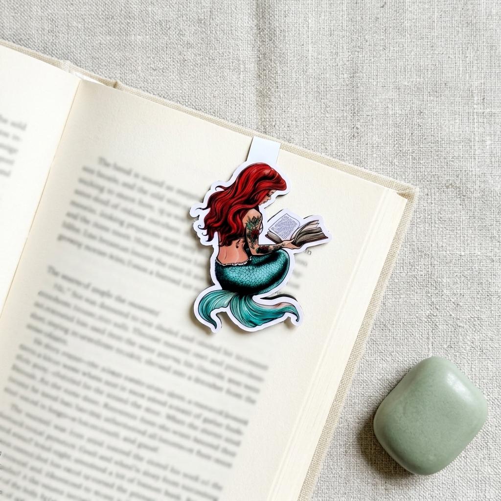 Bookworm Mermaid Magnetic Bookmark | Fantasy Reader Handmade Page Marker by The Sticker Era