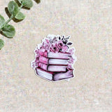 Pink Book Stack & Flowers Sticker | Romantic Bookish Vinyl Decal by The Sticker Era