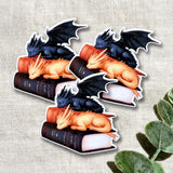 Dragon Book Lover Sticker, Cozy Fantasy Art by The Sticker Era
