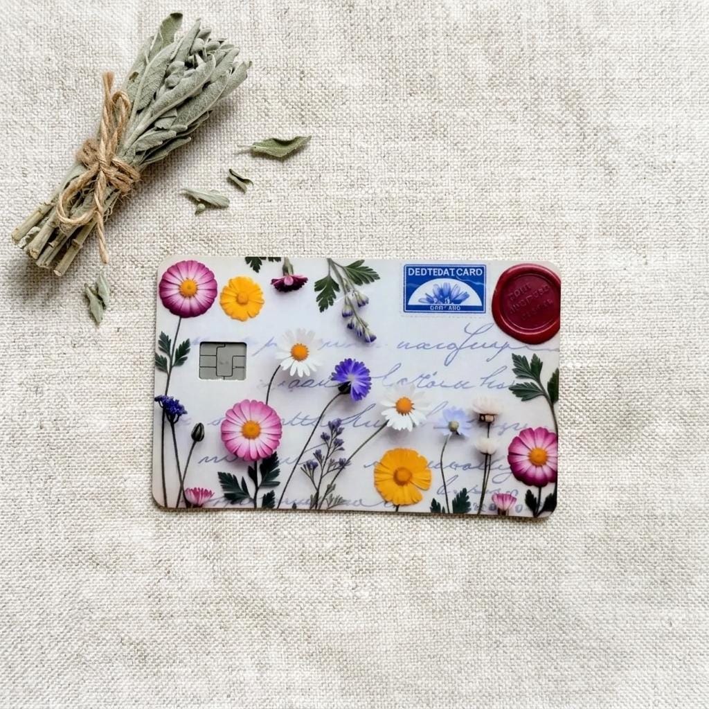 Vintage Botanical Flower Card Skin | Nature Script Aesthetic by The Sticker Era