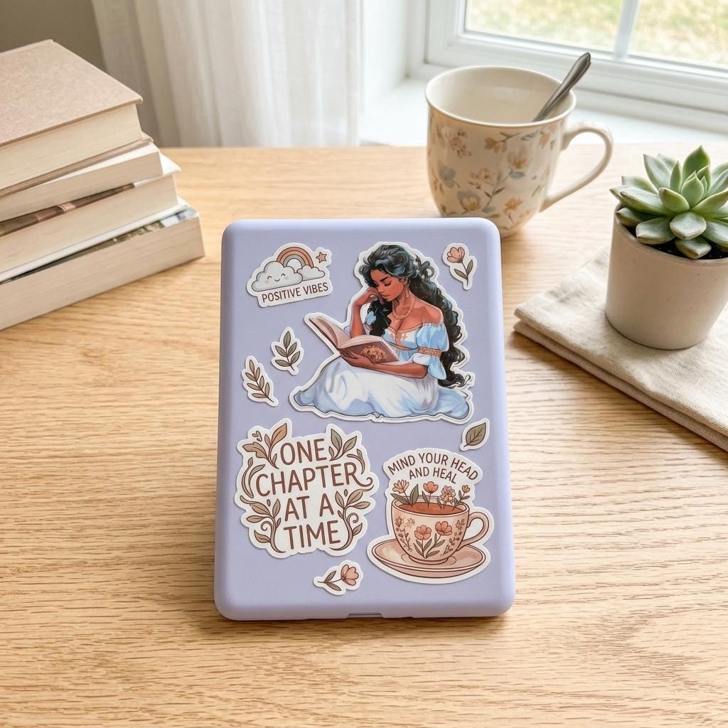 Elegant Fantasy Reading Woman Sticker | Literary Aesthetic Vinyl Decal by The Sticker Era