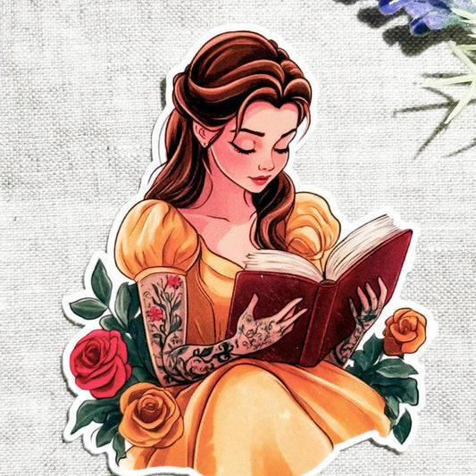 Tattooed Princess Reading Sticker – Bookish Vinyl Decal by The Sticker Era