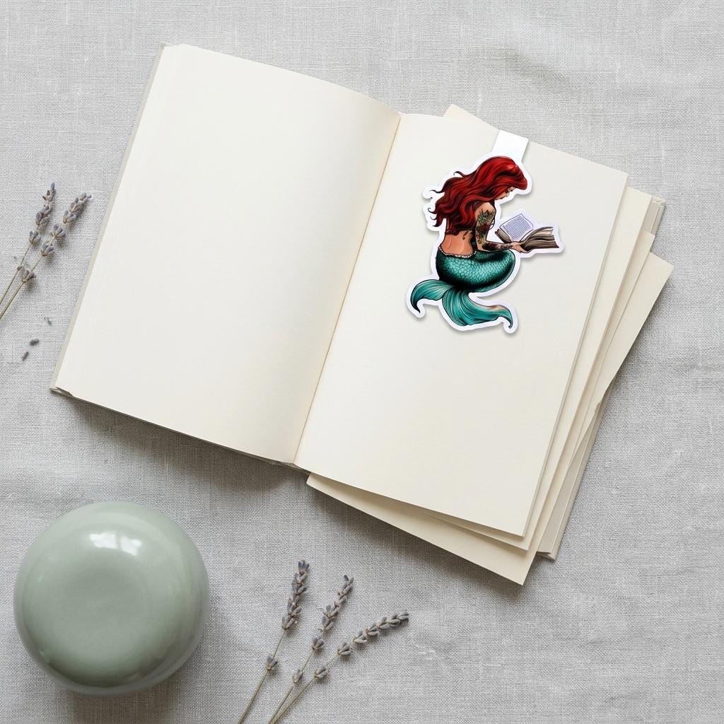Bookworm Mermaid Magnetic Bookmark | Fantasy Reader Handmade Page Marker by The Sticker Era