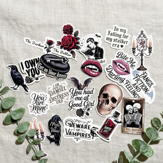 Dark Romance Sticker Pack, Gothic Vampire Booktok Decals, Spicy Reader Vinyl for Kindle & Laptop by The Sticker Era