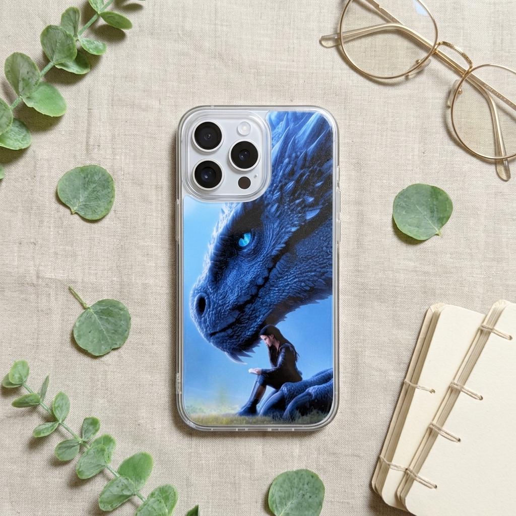 Blue Dragon Phone Case Insert, Romantasy Reader Clear Case Art for iPhone by The Sticker Era