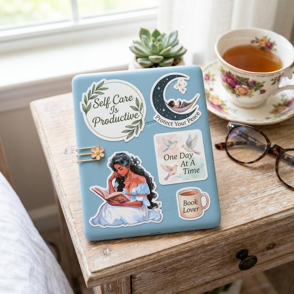 Elegant Fantasy Reading Woman Sticker | Literary Aesthetic Vinyl Decal by The Sticker Era
