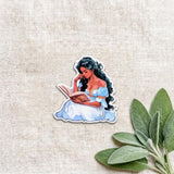 Elegant Fantasy Reading Woman Sticker | Literary Aesthetic Vinyl Decal by The Sticker Era