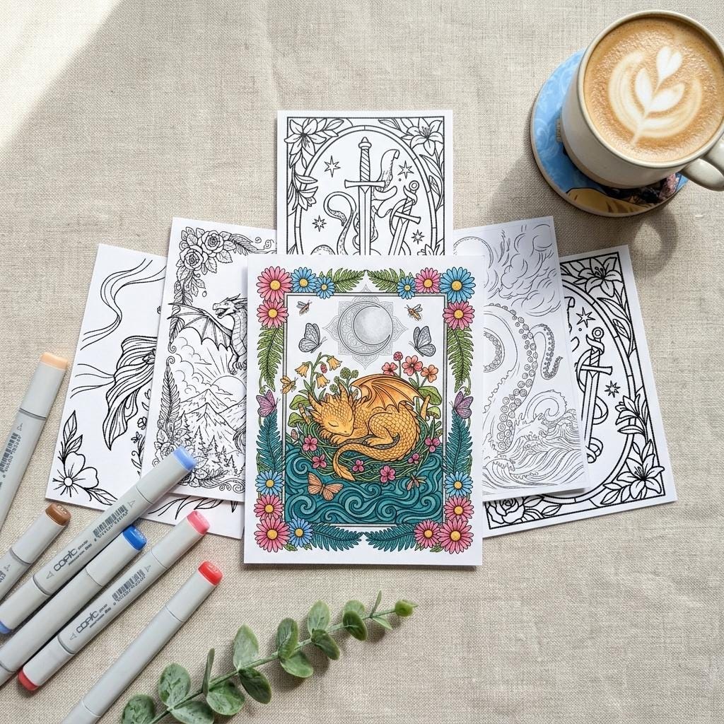Fantasy Coloring Book | 21 Printable Romantasy Pages for Adults by The Sticker Era