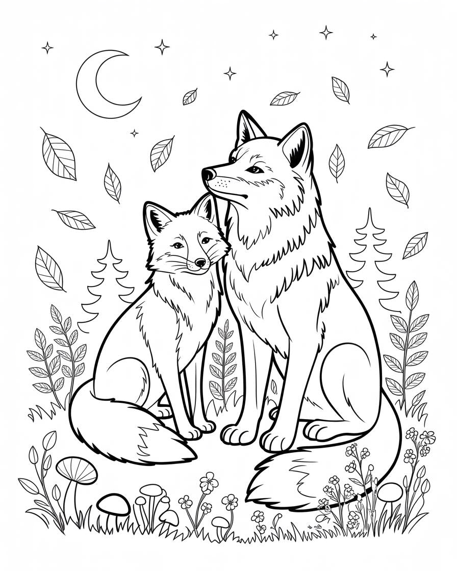Fox coloring pages for adults — 10 printable forest fantasy designs, PDF digital download