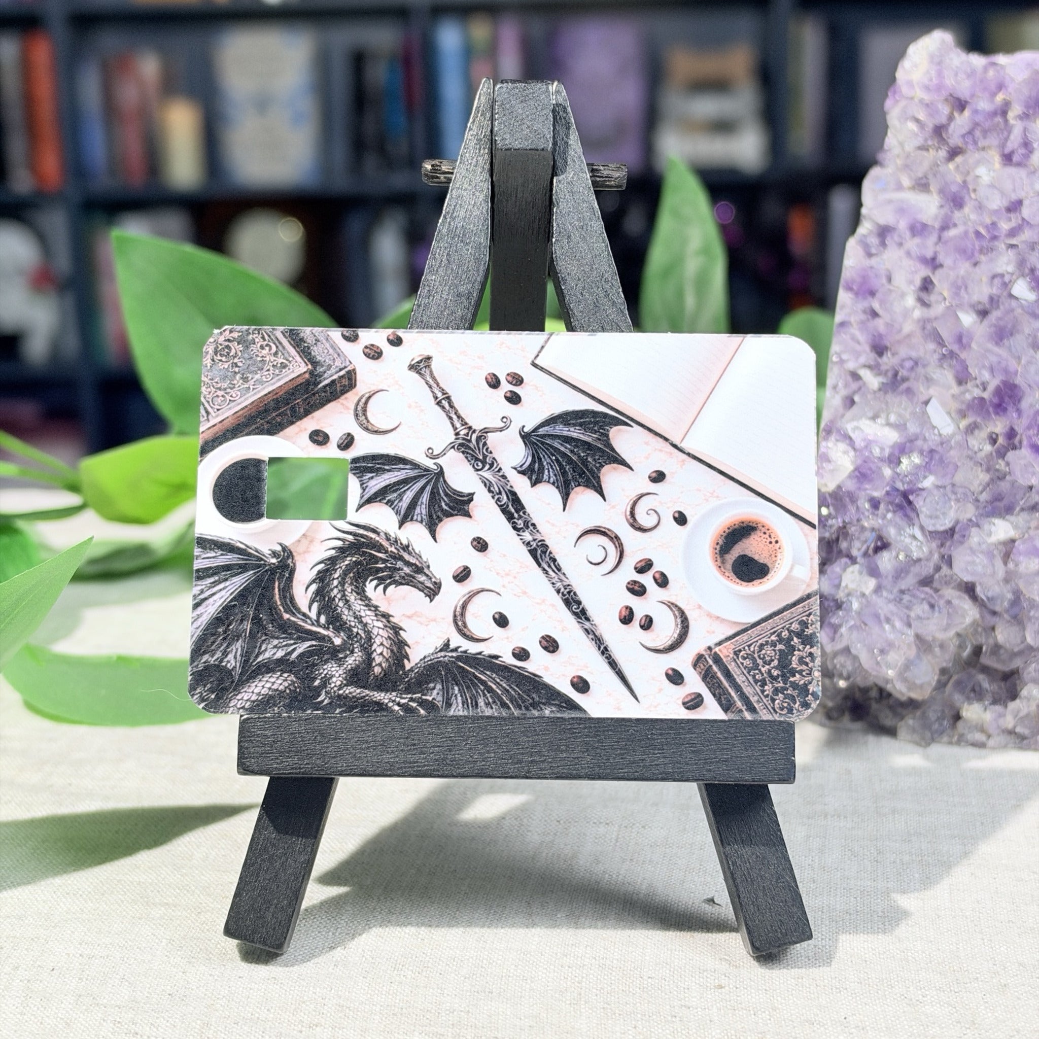 Ink Dragon Card Skin – Black & White Sword, Moons & Coffee Debit & Credit Card Sticker by The Sticker Era