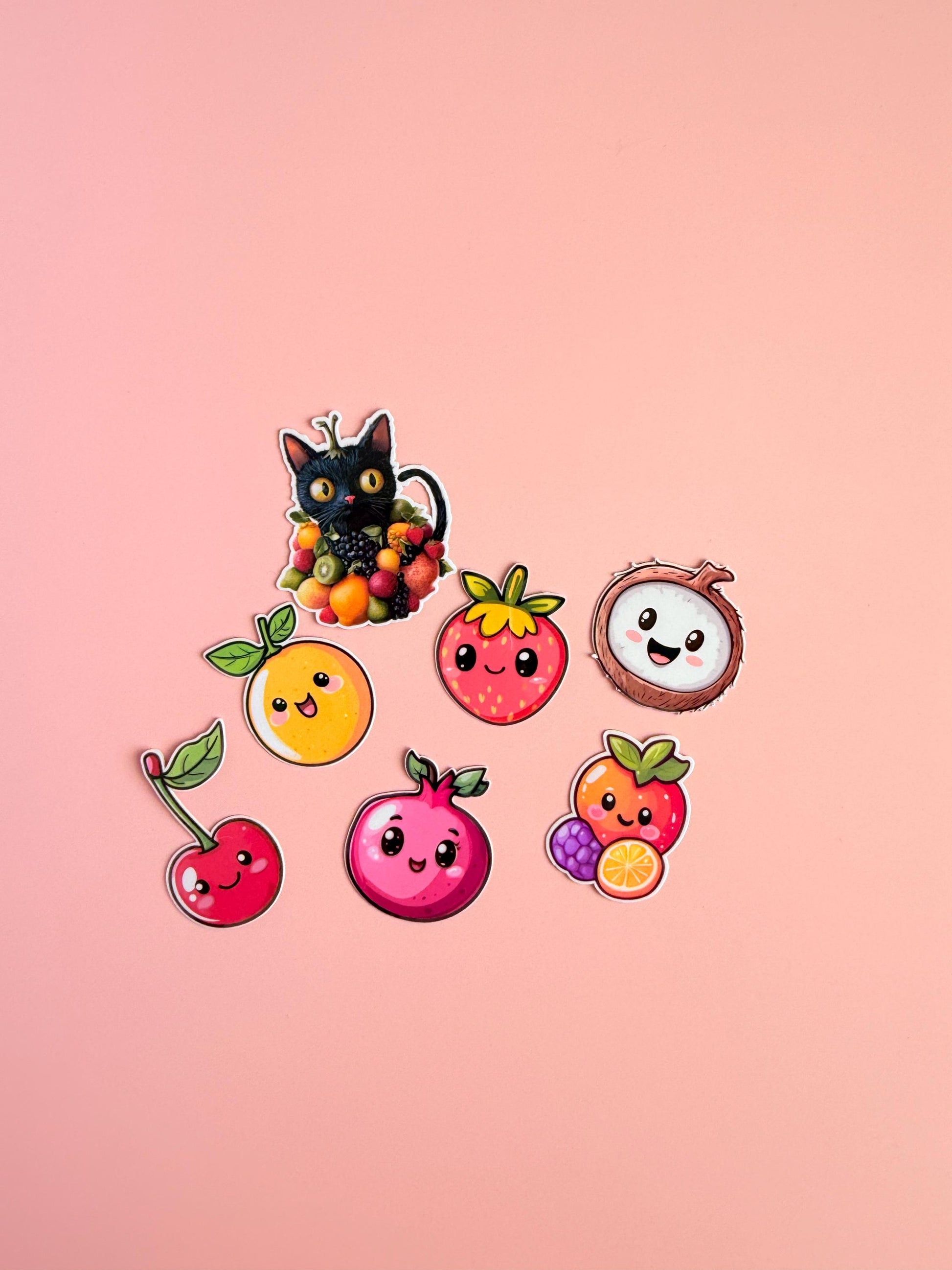kawaii fruits sticker Bundle – Cute Kawaii Fruit & Cat Stickers | Aesthetic Vinyl Stickers for Journals, Water Bottles, Planners| summer| __etsy:6958197697