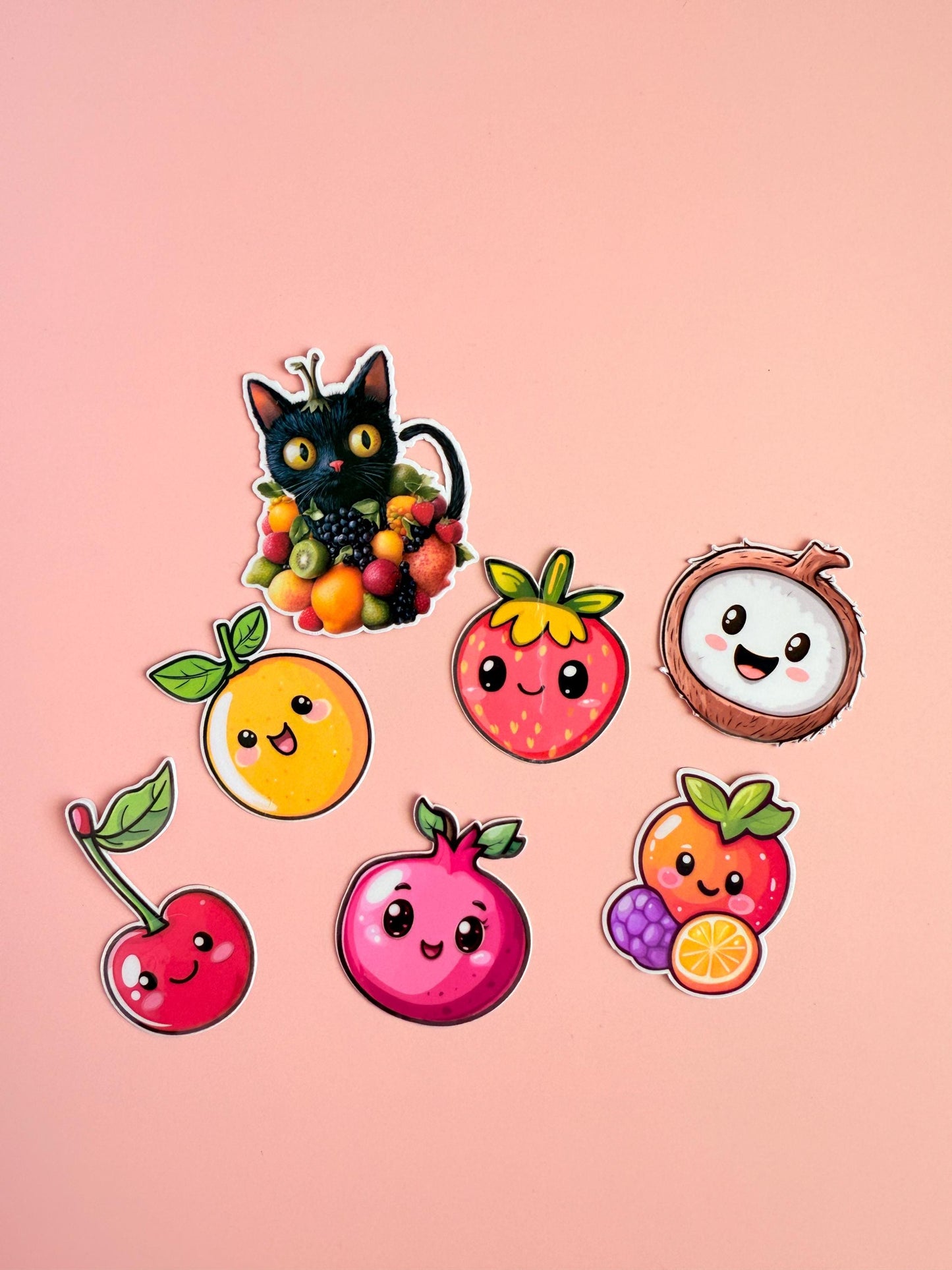 kawaii fruits sticker Bundle – Cute Kawaii Fruit & Cat Stickers | Aesthetic Vinyl Stickers for Journals, Water Bottles, Planners| summer| __etsy:6910225448