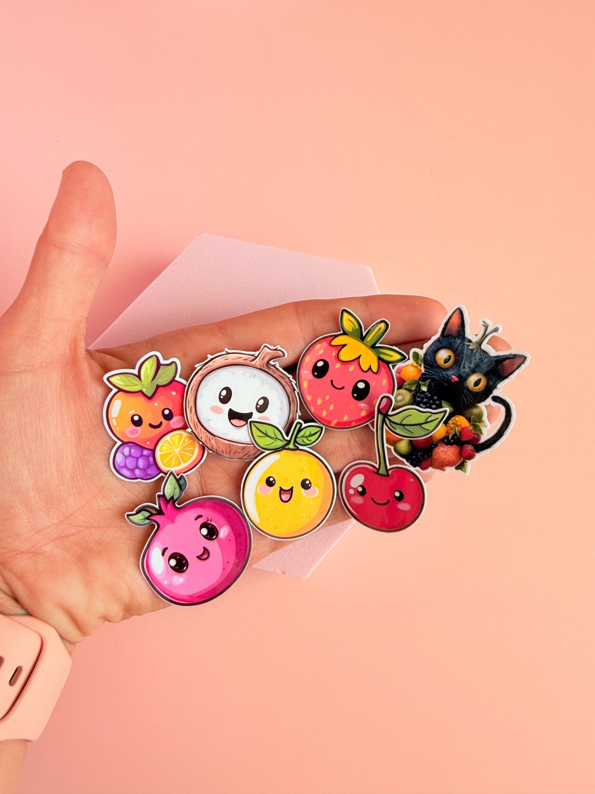 kawaii fruits sticker Bundle – Cute Kawaii Fruit & Cat Stickers | Aesthetic Vinyl Stickers for Journals, Water Bottles, Planners| summer| __etsy:6910225426