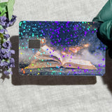 Celestial magic book debit card skin styled flat lay by The Sticker Era
