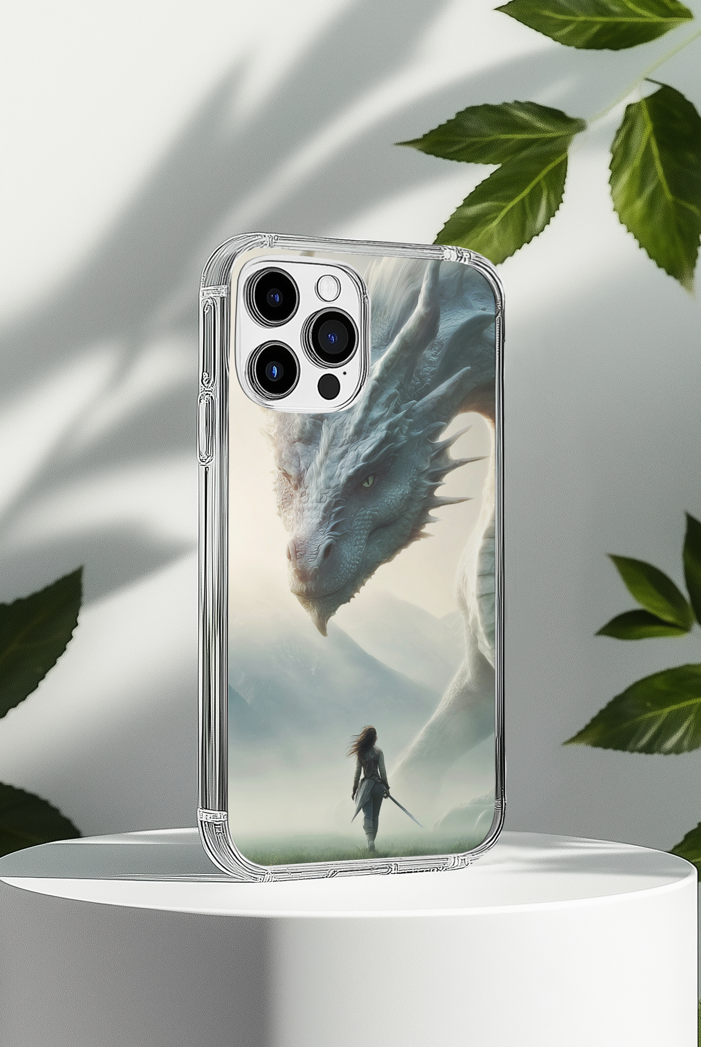 Clear iPhone case with girl and dragon insert - BookTok fantasy phone design
