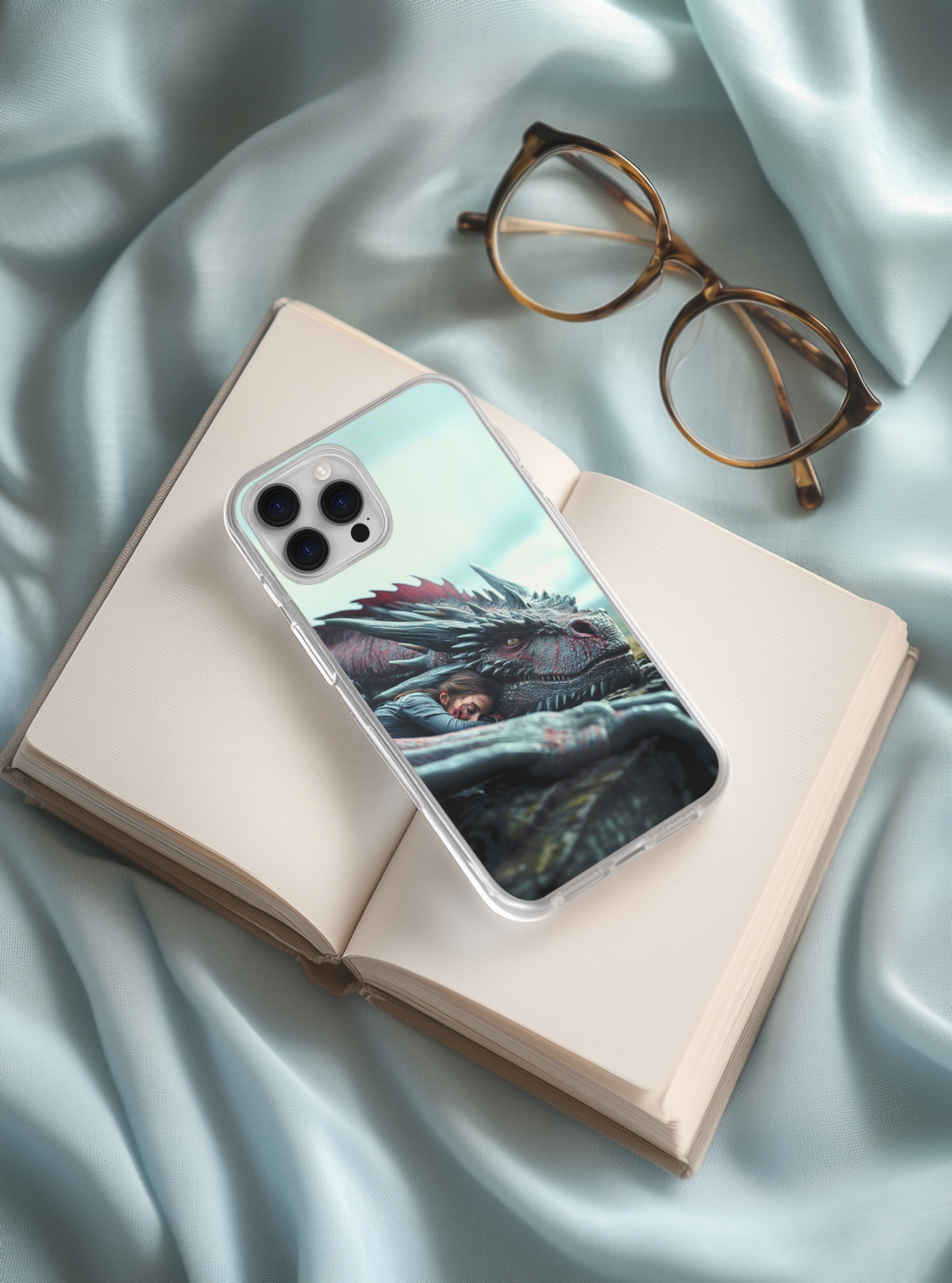 Sleeping dragon phone insert on book - bookish fantasy phone aesthetic
